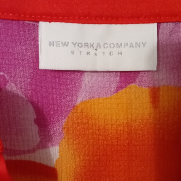 New York & Company Sheer PullOver Blouse Size Small Red Orange Purple - Picture 7 of 13